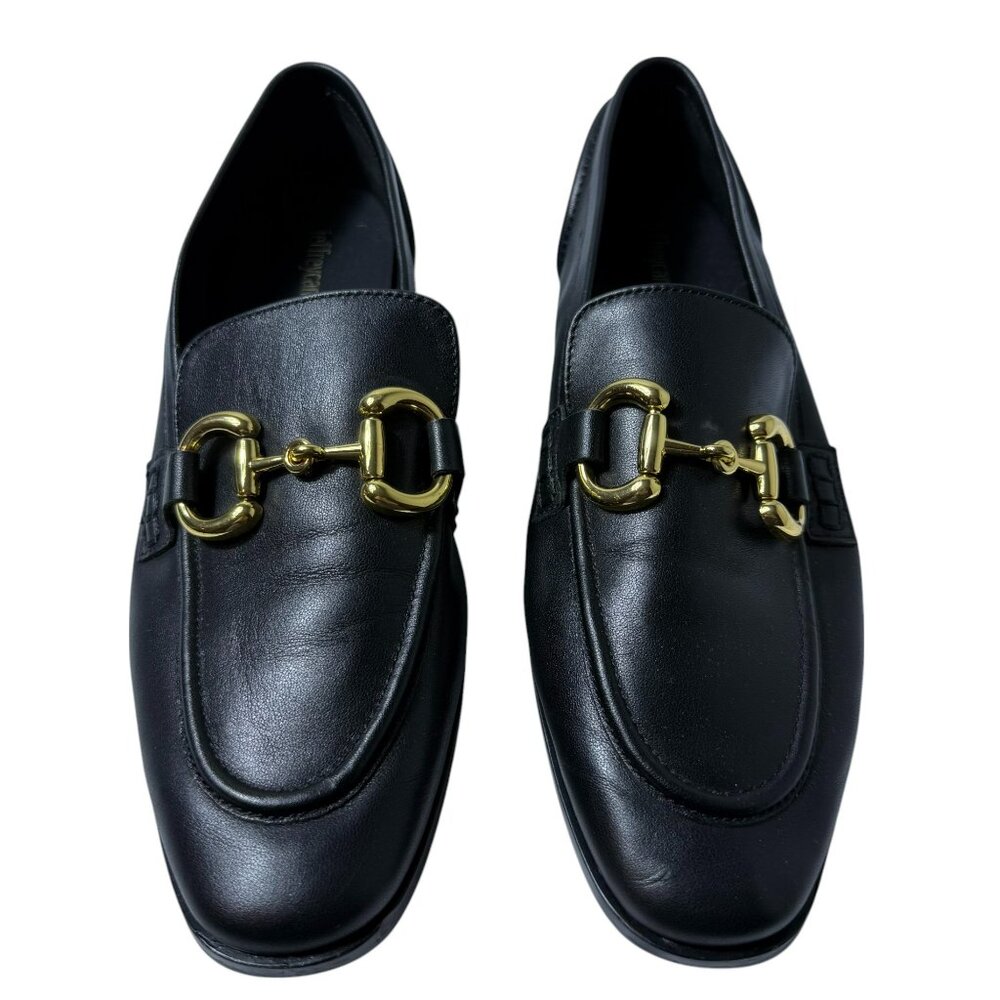Jeffrey Campbell Black Leather Loafers – Size 8.5 – Gold Horsebit Detail